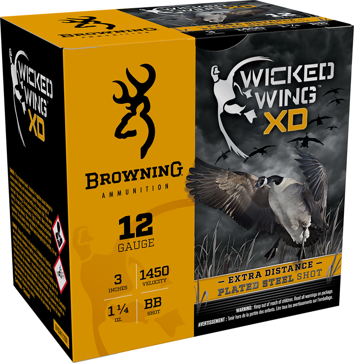Browning B193411230 Wicked Wing XD Extra Distance 12 Gauge 3" 1-1/4oz BB 1450 fps 020892023130