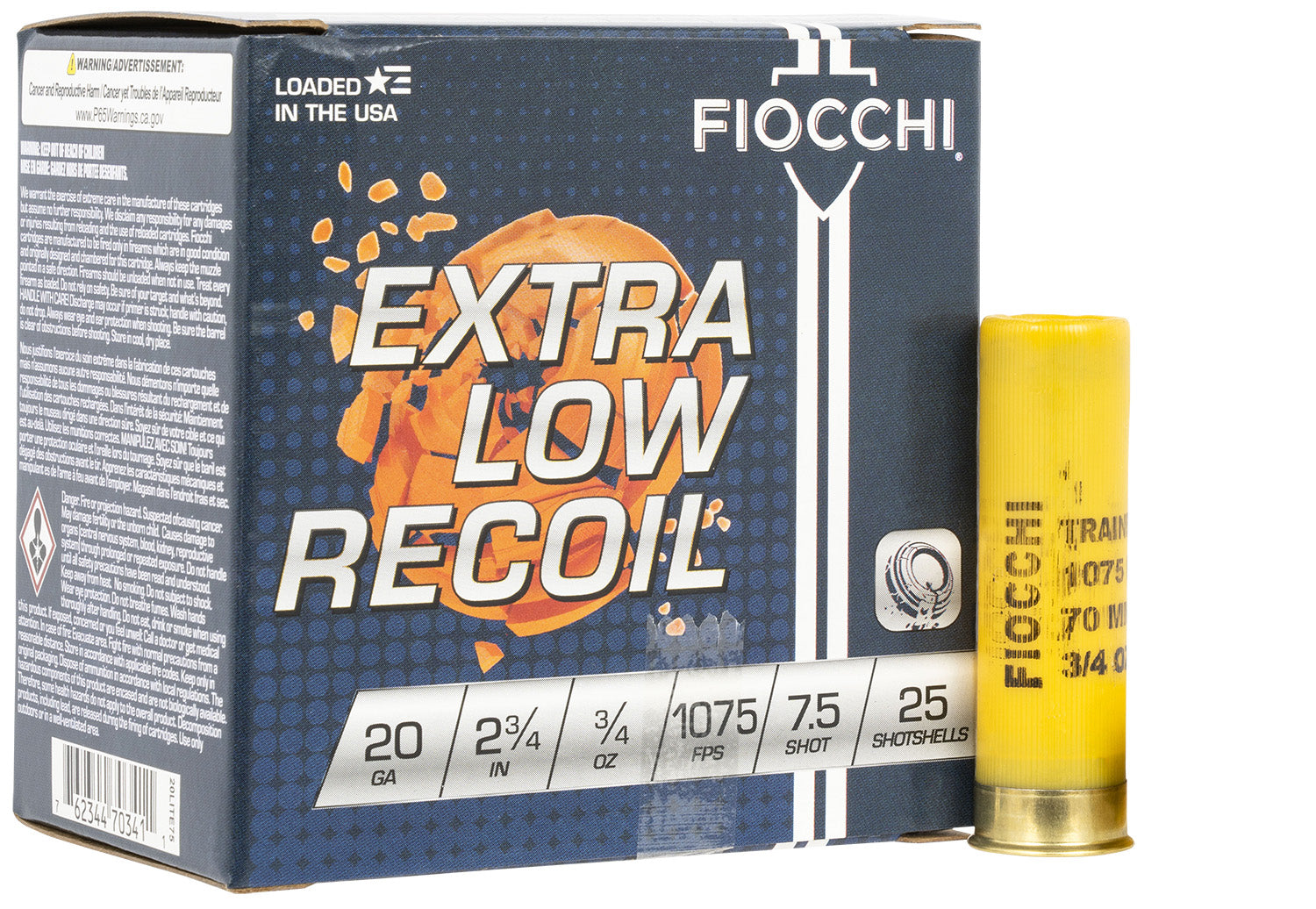Fiocchi 20 Gauge Shotgun Ammo Exacta Target Low Recoil Trainer 2.75 in 3/4 oz #7.5