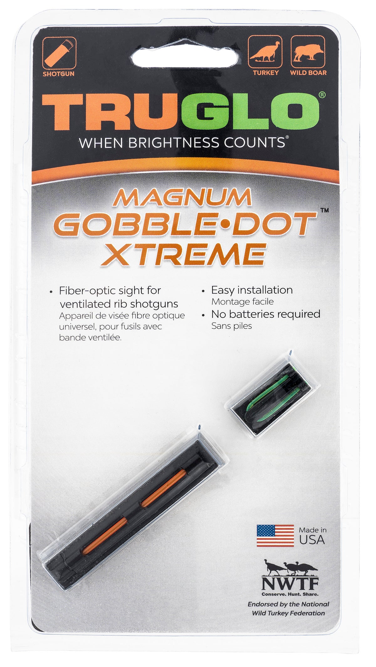 TruGlo TG941XA Gobble-Dot Xtreme Universal Shotgun Snap-On Fiber Optic Sight Red/Green .25" Rib