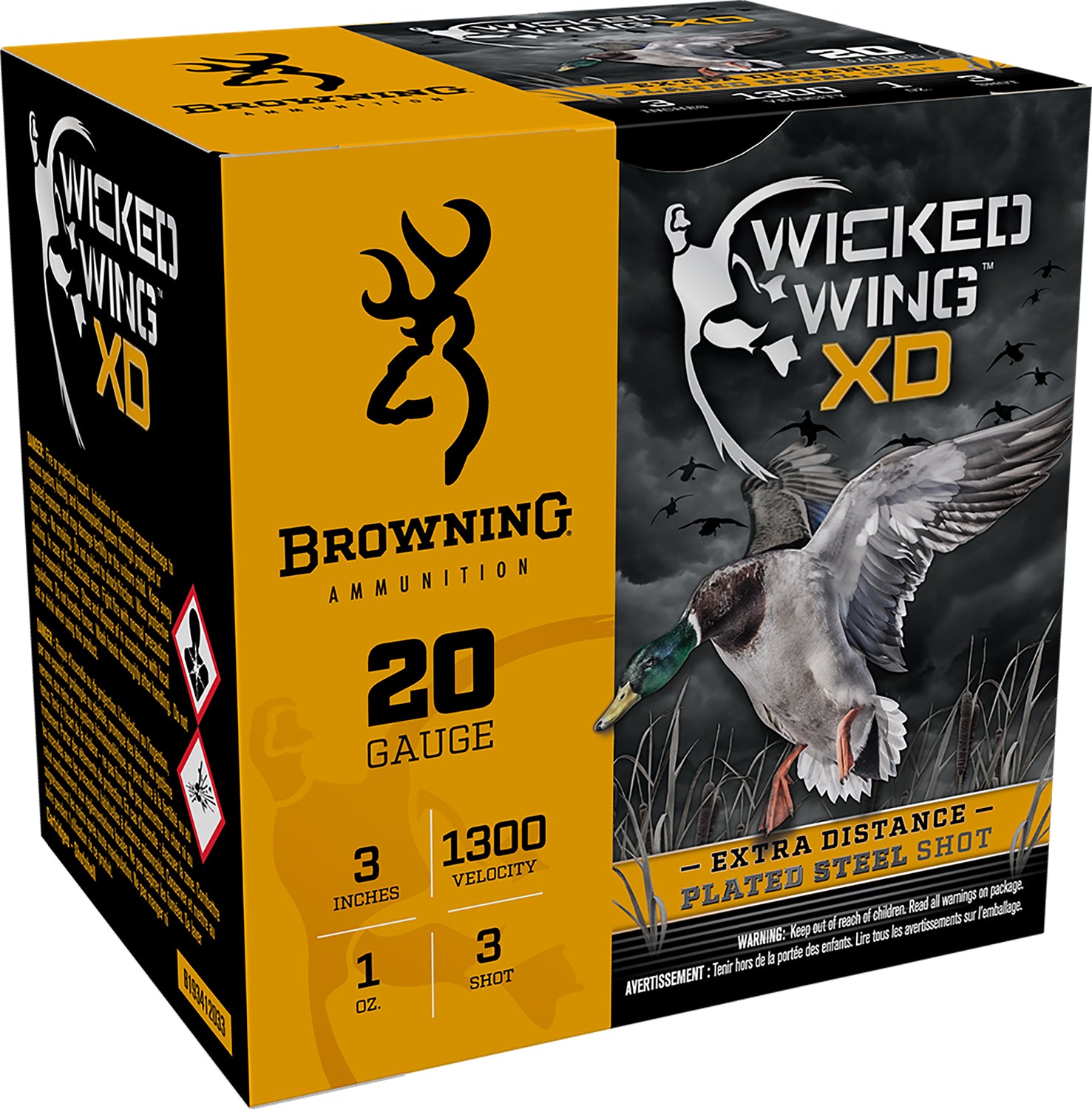 Browning B193412033 Wicked Wing XD Extra Distance 20 Gauge 3" 1oz 3 Shot 1300 fps 020892024403