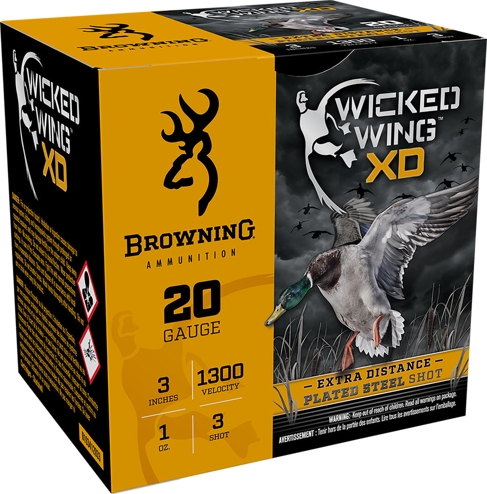 Browning B193412033 Wicked Wing XD Extra Distance 20 Gauge 3" 1oz 3 Shot 1300 fps 020892024403