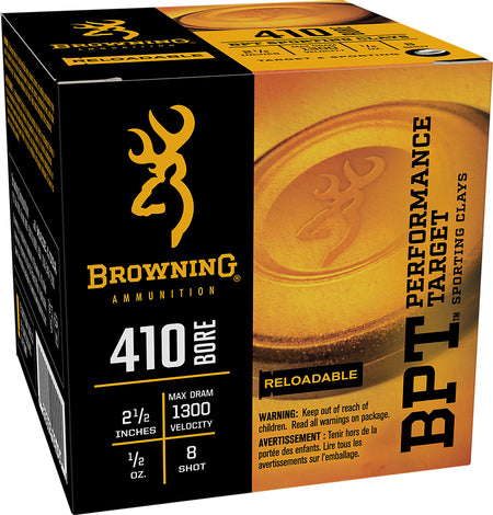 Browning .410 Bore Shotgun Ammo BPT Performance Target Sporting Clay 2.5 in 1/2 oz #8