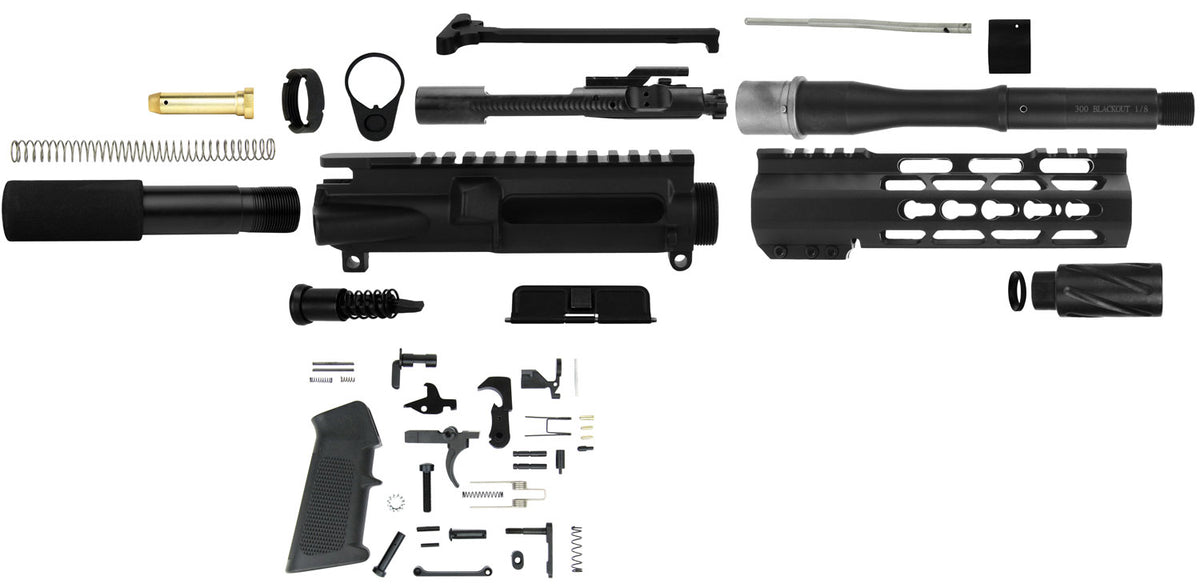 TacFire AR-15 300 Blackout Pistol Build Kit SSPK300LPK7K KeyMod 7.5" Barrel Black