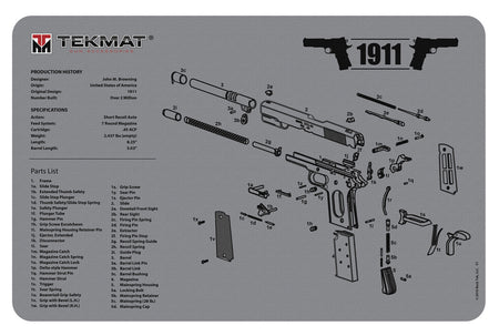 TekMat TEKR171911GY Gray Rubber 1911 Cleaning and Disassembly Mat