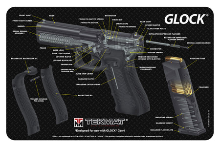 TekMat TEKR17GLOCKCA Multi-Color Rubber Cleaning Mat Glock Cutaway Design