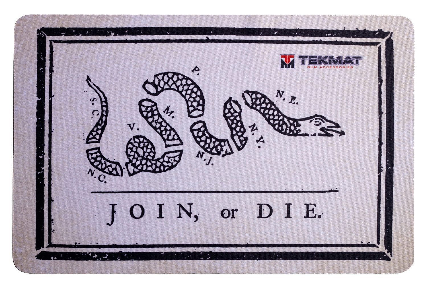 TekMat TEKR17JOIN Black White Rubber Cleaning Mat Join or Die Snake Design