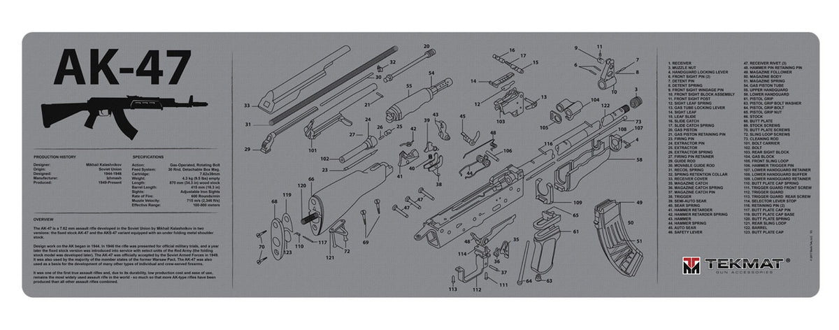 TekMat AK-47 Cleaning Mat with Parts Diagram 12"x36" Black/Gray
