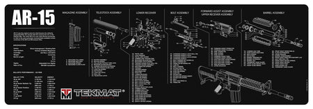 TekMat AR-15 Cleaning Mat with Parts Diagram 12"x36" Black/White