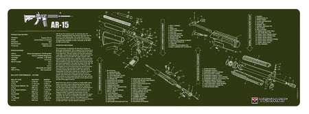 TekMat AR-15 Cleaning Mat with Parts Diagram 12"x36" OD Green