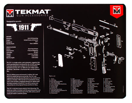 TekMat 1911 Cleaning Mat with Parts Diagram 15"x20" Black/White Ultra 20