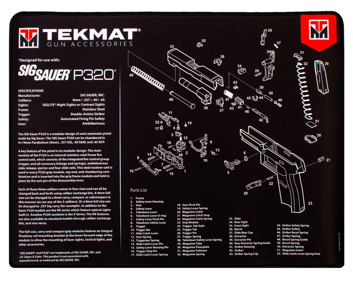 TekMat Sig P320 Cleaning Mat with Parts Diagram 15"x20" Black/White Ultra 20