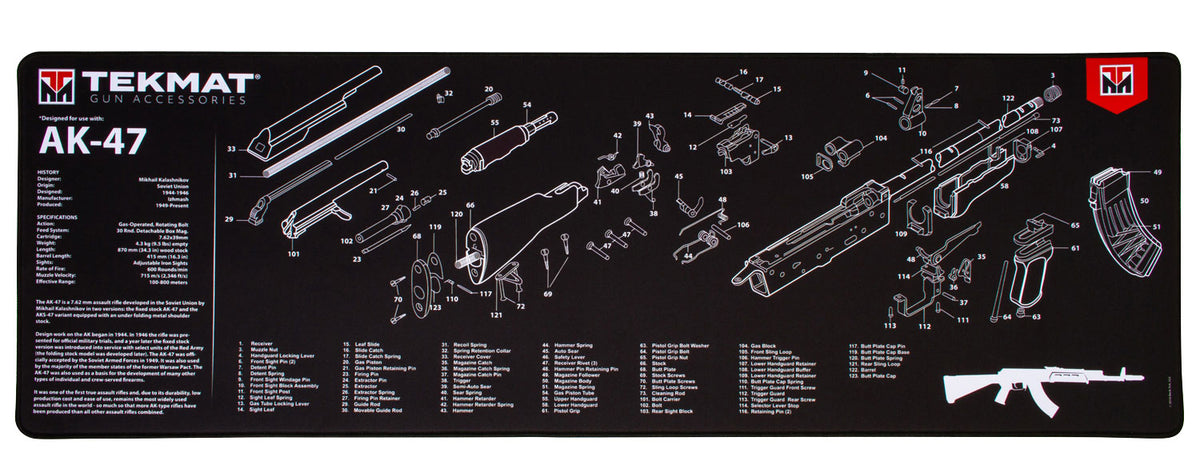 TekMat AK-47 Cleaning Mat with Parts Diagram 15"x44" Black/White Ultra 44