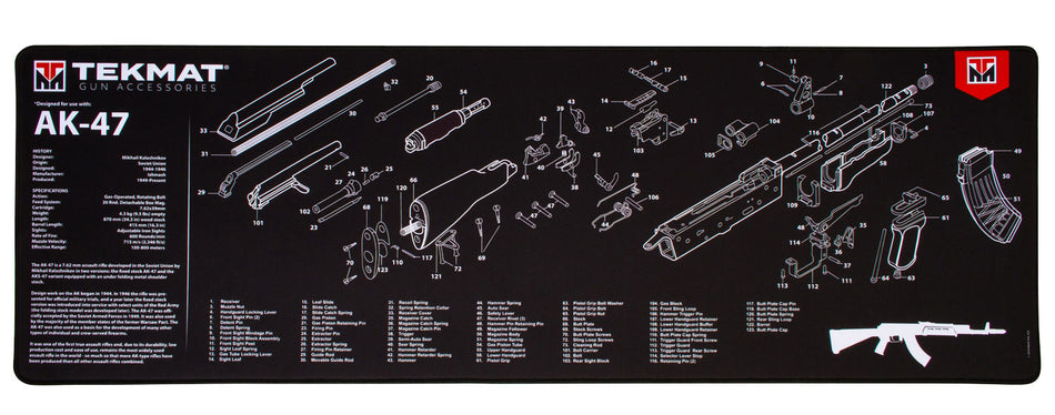 TekMat AK-47 Cleaning Mat with Parts Diagram 15"x44" Black/White Ultra 44
