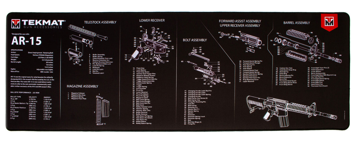 TekMat AR-15 Cleaning Mat with Parts Diagram 15"x44" Black/White Ultra 44