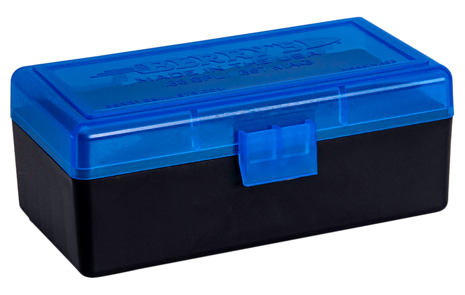Berry's Ammo Box 38Spl/357Mag 50rd Flip-Top Blue/Black Polypropylene
