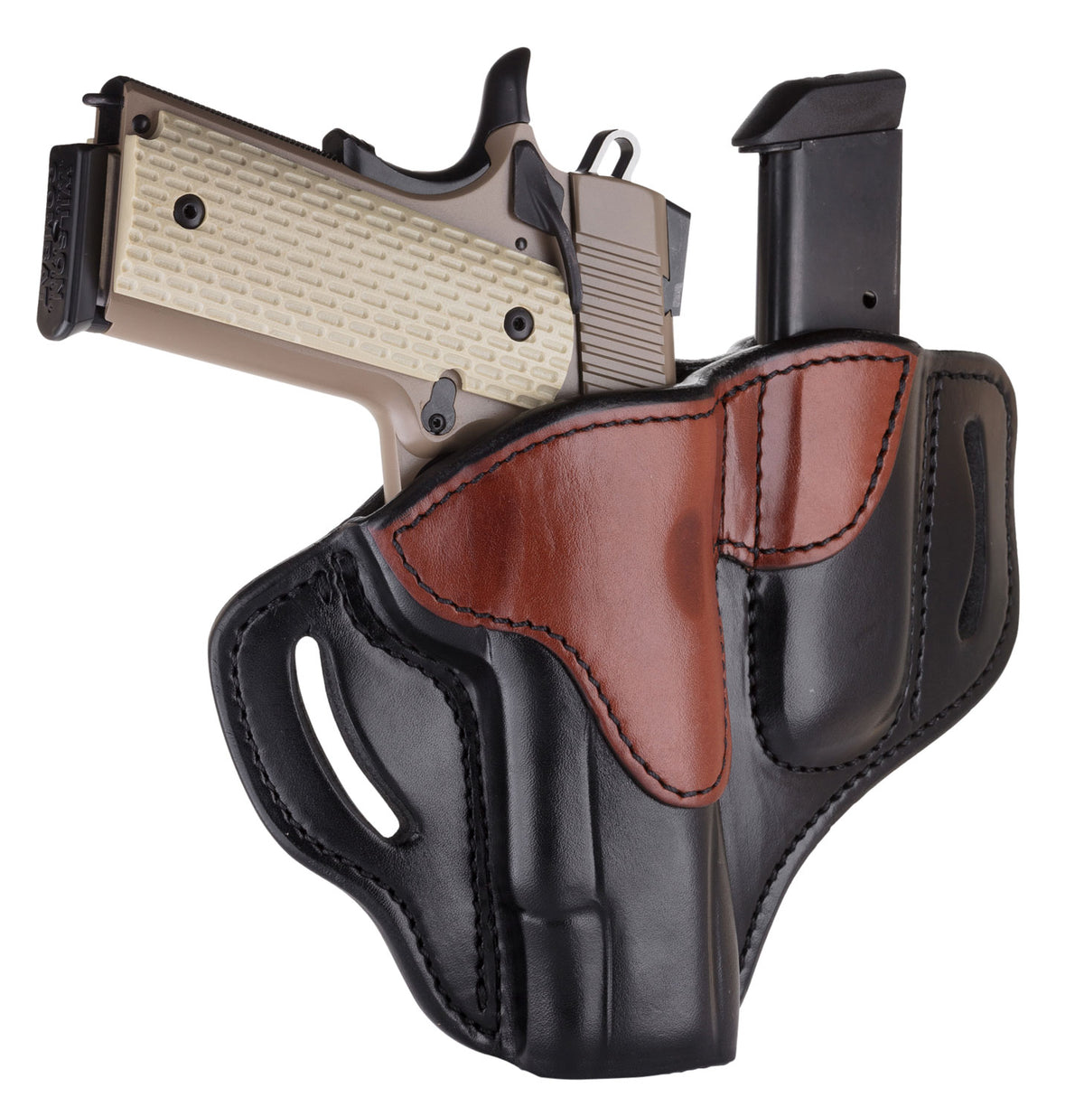 1791 Gunleather BH1M1 Combo OWB Holster Size 01 Black Brown Leather Slide Fits 1911 4 to 5 Inch with Mag Holder Right Hand