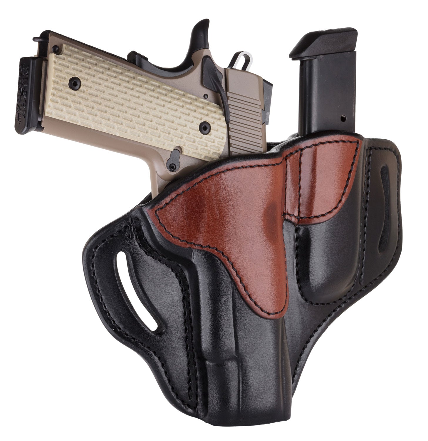 1791 Gunleather BH1M1 Combo OWB Holster Size 01 Black Brown Leather Slide Fits 1911 4 to 5 Inch with Mag Holder Right Hand