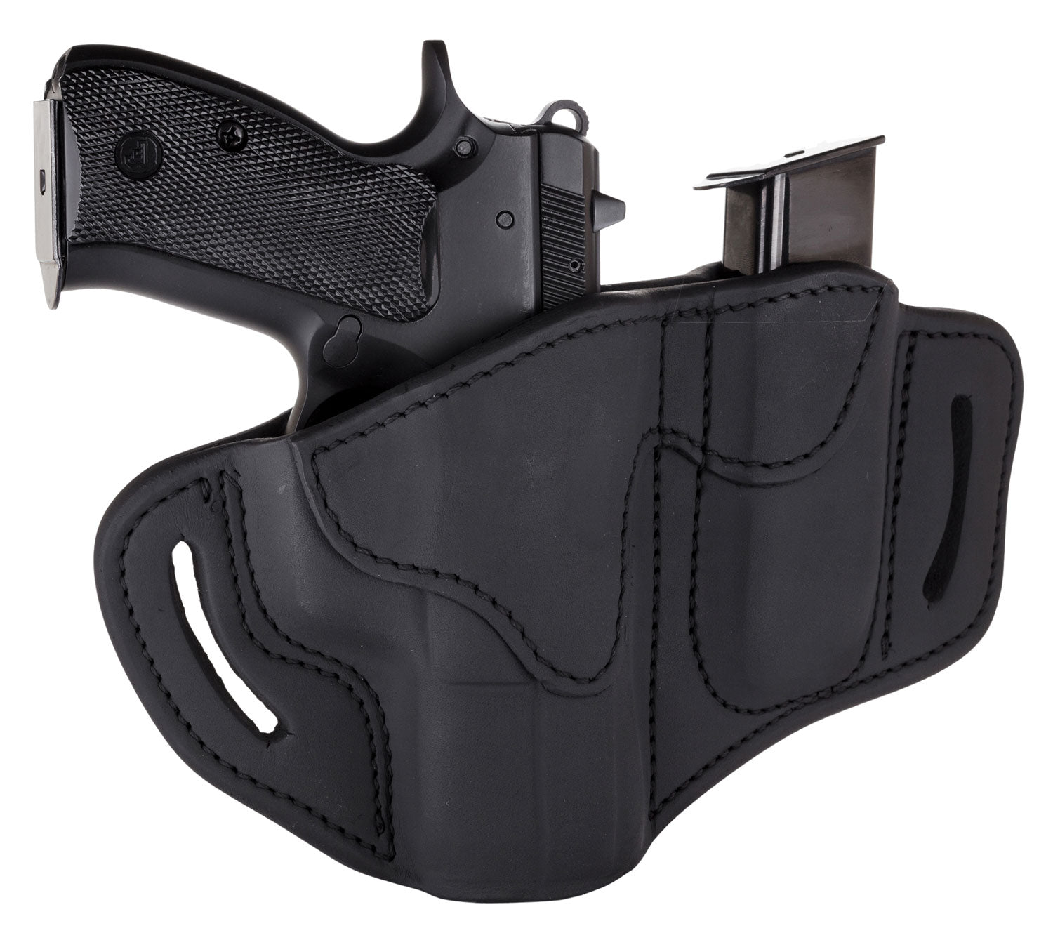 1791 Gunleather BH2.1M1.2 Combo OWB Pancake Holster Stealth Black Leather Slide Compatible with Springfield XD Glock 17 19 S&W M&P Right Hand