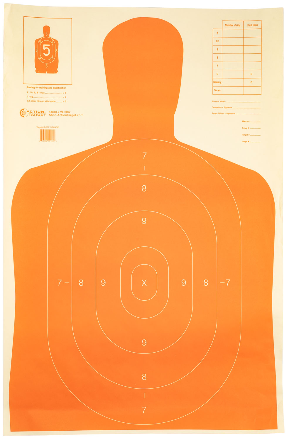 Action Target B27EORANGE B-27 Orange Silhouette Economy Paper Shooting Target 23" x 35" Box of 100