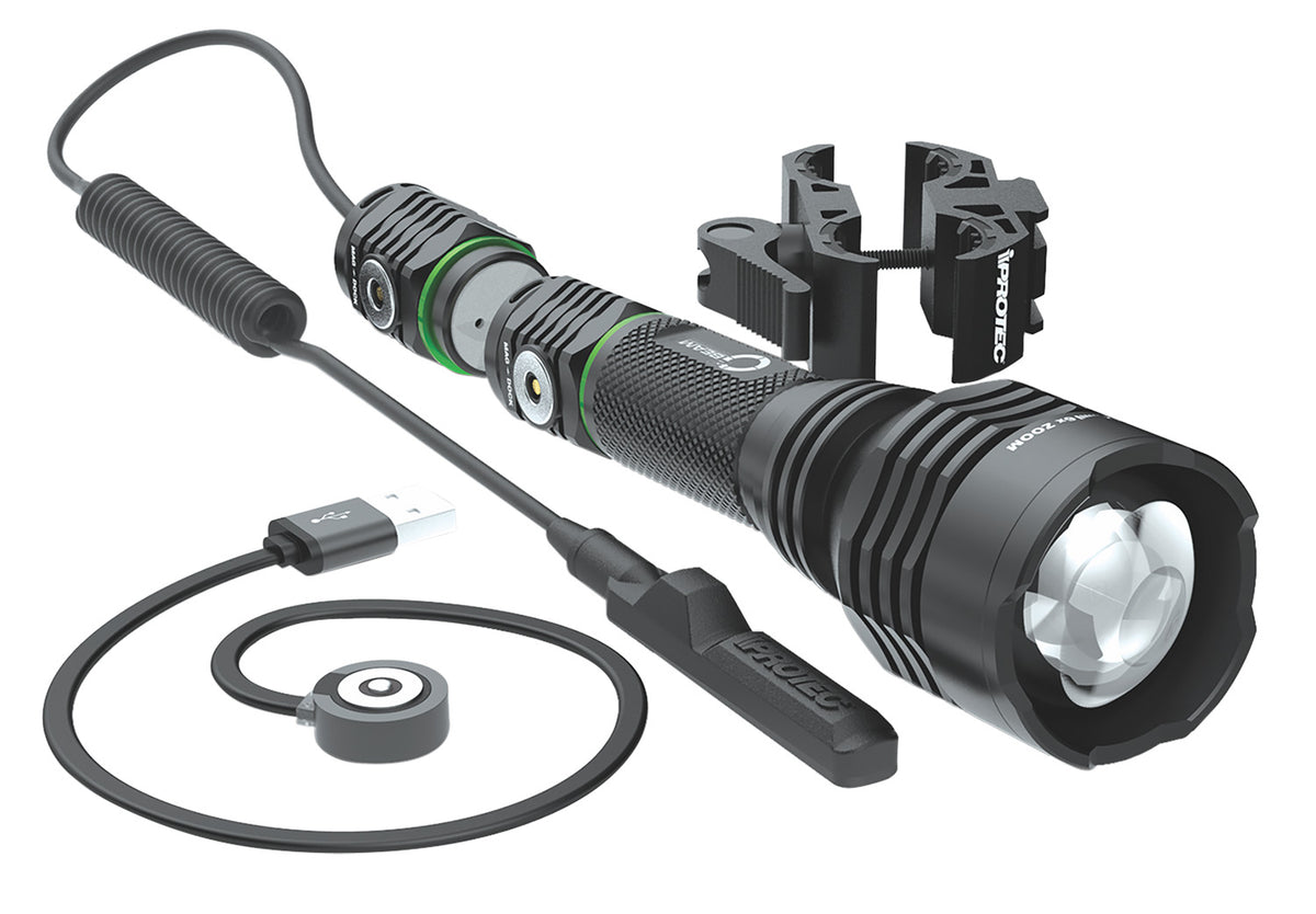 iProtec 6689 O2 Beam RC-Green Black Anodized 400 Lumen Rechargeable Green Hunting Light