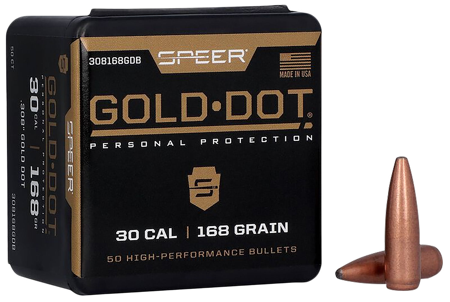 Speer Gold Dot 30 Caliber 168 Grain Bonded SP Component Bullets 50/Box