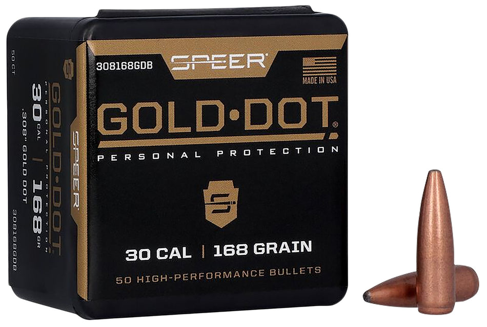 Speer Gold Dot 30 Caliber 168 Grain Bonded SP Component Bullets 50/Box