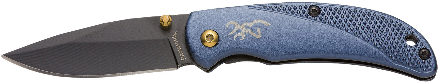 Browning Prism 3 EDC 2.38" Folding Knife Black Oxide Stainless Blade Navy w/Brass Accents Aluminum Handle