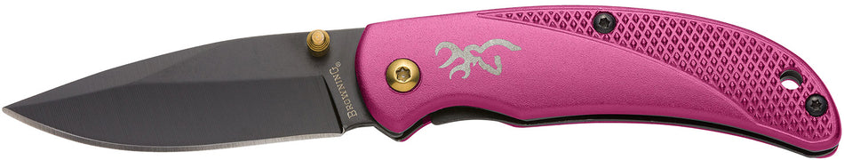 Browning Prism 3 EDC 2.38" Folding Knife Black Oxide Stainless Blade Plum w/Brass Accents Aluminum Handle