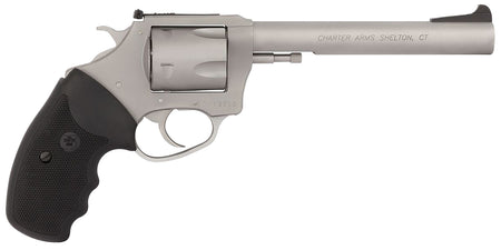Charter Arms 79960 Pitbull Large 9mm Luger, 5 Shot 6" Matte Stainless Steel Barrel, Cylinder & Frame w/Black Finger Grooved Rubber Grip