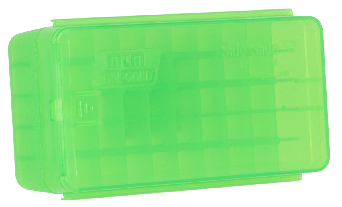 MTM P50SS9M16 Side-Slide Ammo Box Multi-Caliber Handgun Clear Green Plastic 50rd