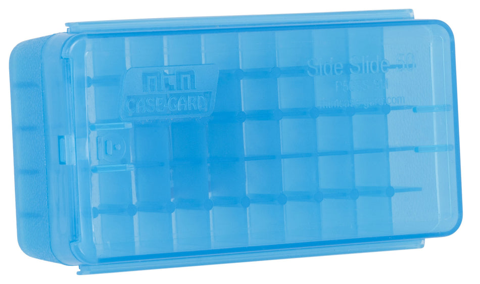 MTM P50SS9M24 Side-Slide Ammo Box Multi-Caliber Handgun Clear Blue Plastic 50rd
