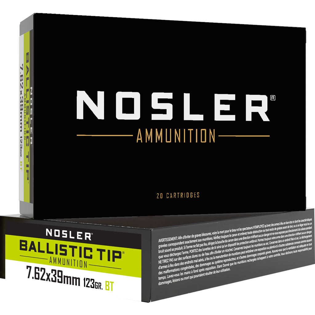 Nosler 7.62x39mm  123 grain Spitzer Ballistic Tip ammunition