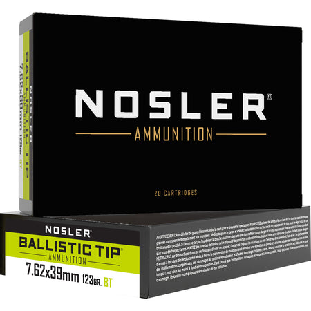 Nosler 7.62x39mm  123 grain Spitzer Ballistic Tip ammunition