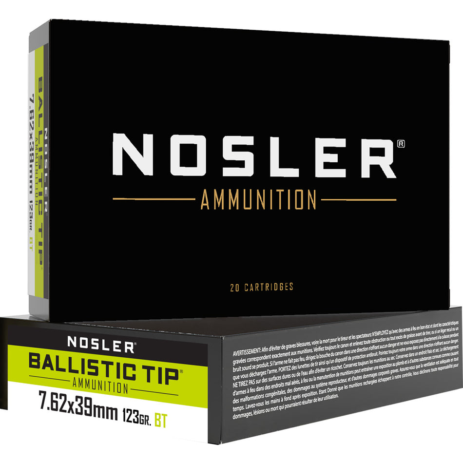 Nosler 7.62x39mm  123 grain Spitzer Ballistic Tip ammunition