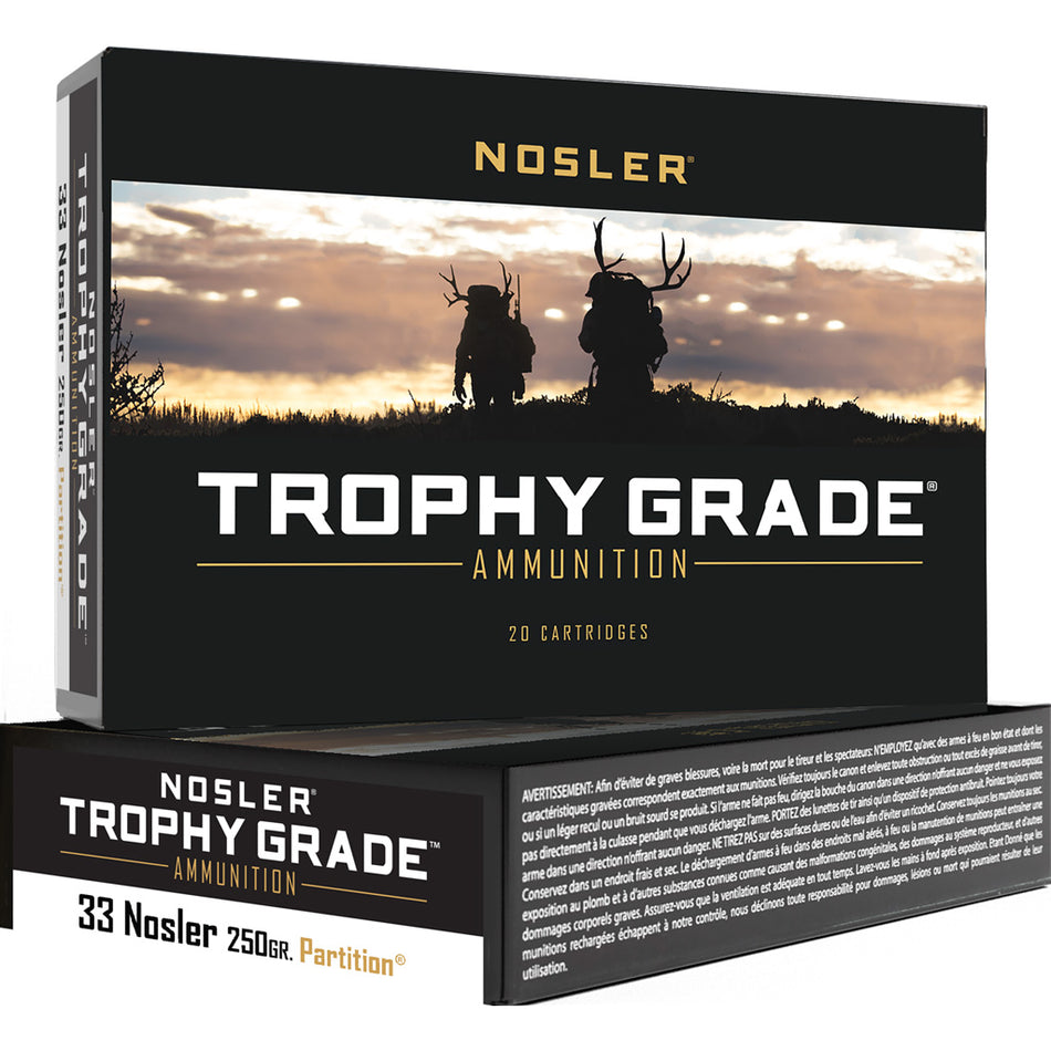 Nosler .33 Nosler Trophy Grade 250 grain Nosler Spitzer Partition ammunition