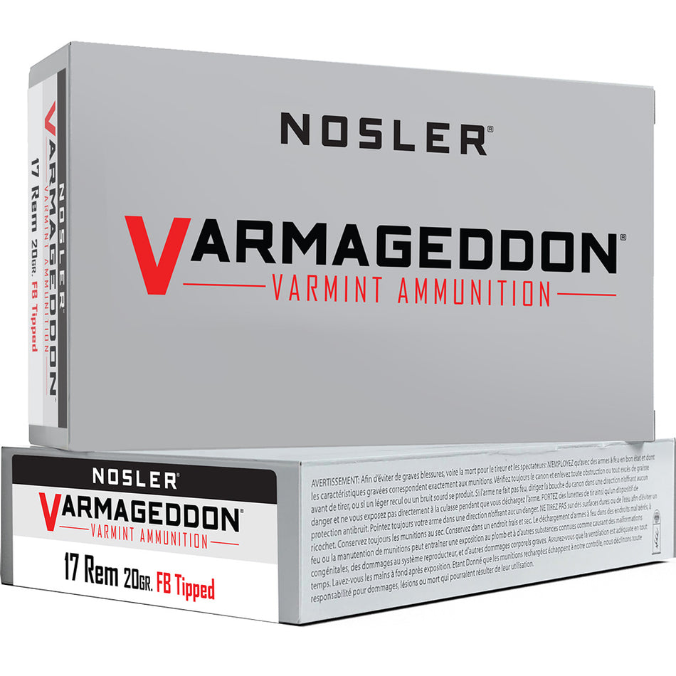 Nosler .17 Remington Varmageddon 20 grain Flat Base Tipped ammunition
