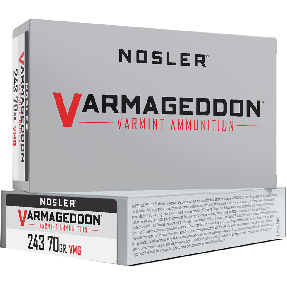 Nosler .243 Winchester Varmageddon 70 grain FB TIPPED ammunition