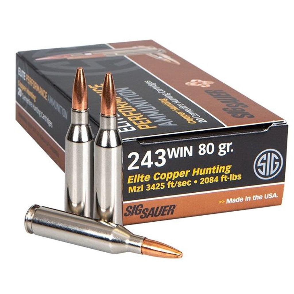 Sig Sauer Elite Copper Hunting Copper Solid 80 Grain .243 Winchester 3425 fps 798681600328