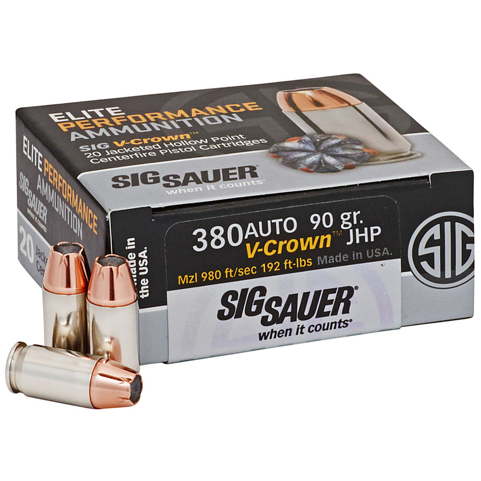 Sig Sauer Elite Performance V Crown Jacketed Hollow Point 90 Grain .380 ACP/Auto 980 fps 798681537716