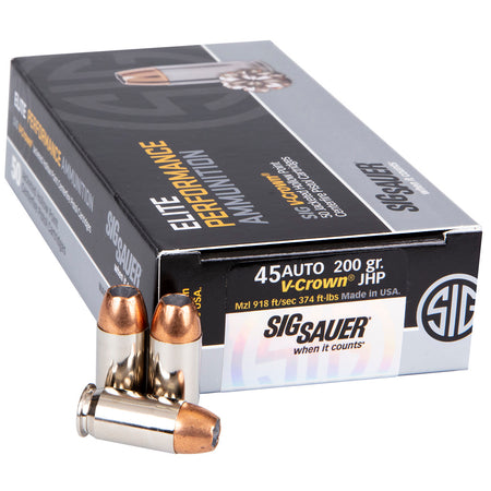 Sig Sauer .45 ACP/Auto Elite Performance 200 grain V Crown Jacketed Hollow Point ammunition