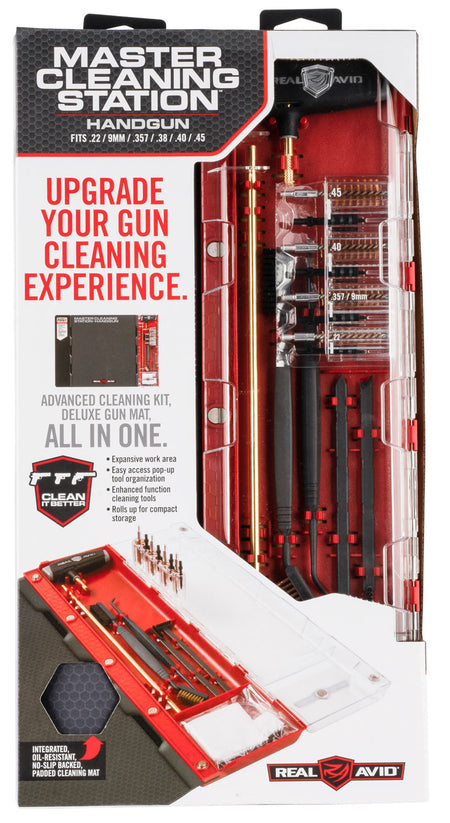Real Avid Handgun Master Cleaning Station Kit .22/.357/.38/.40/.45 Cal Bronze and Nylon