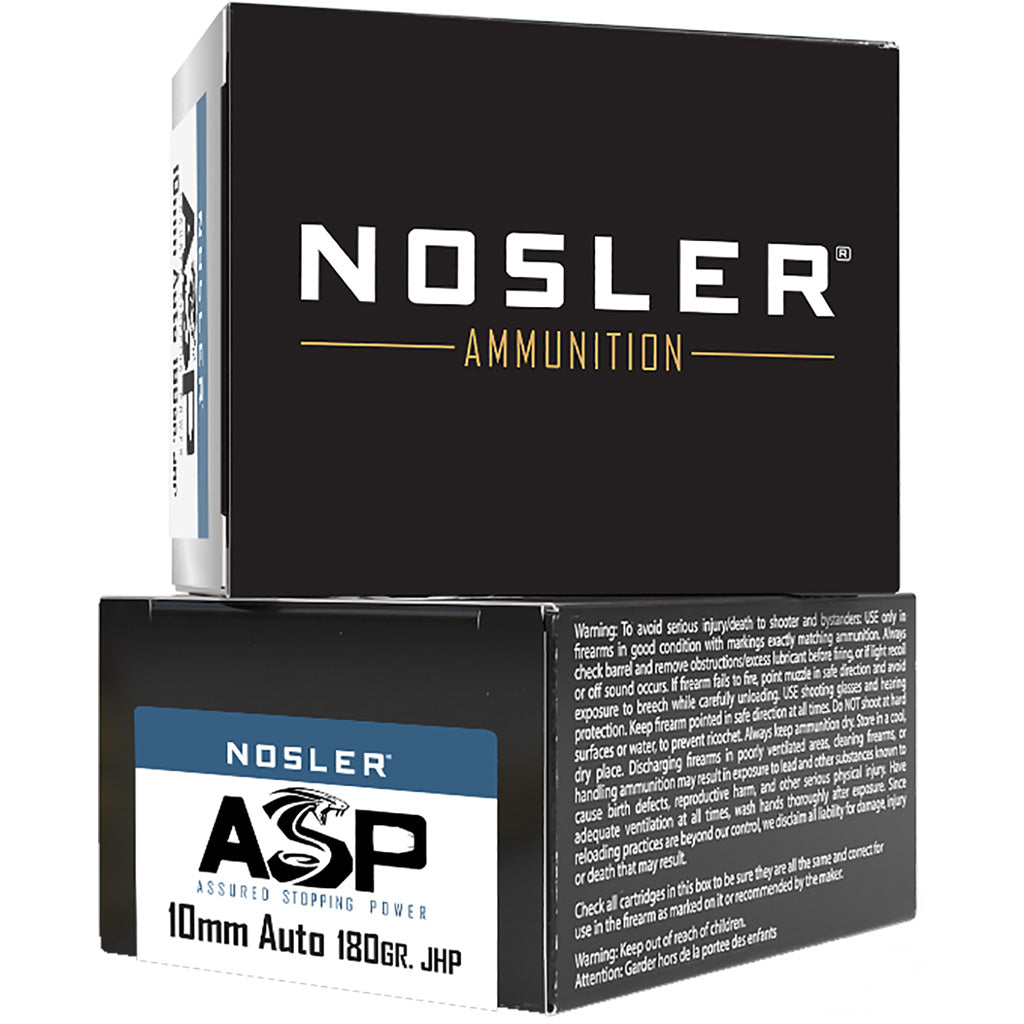 Nosler Assured Stopping Power Jacketed Hollow Point 180 Grain 10mm Auto 1150 fps 054041514002