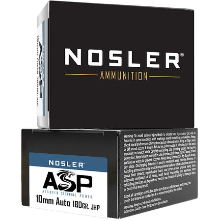 Nosler Assured Stopping Power Jacketed Hollow Point 180 Grain 10mm Auto 1150 fps 054041514002