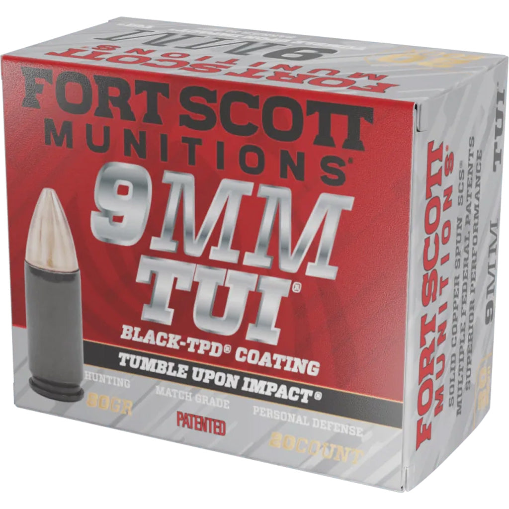 Fort Scott Munitions Tumble Upon Impact (TUI) Solid Copper Spun 80 Grain 9mm Luger/Parabellum 1356 fps 758381721488