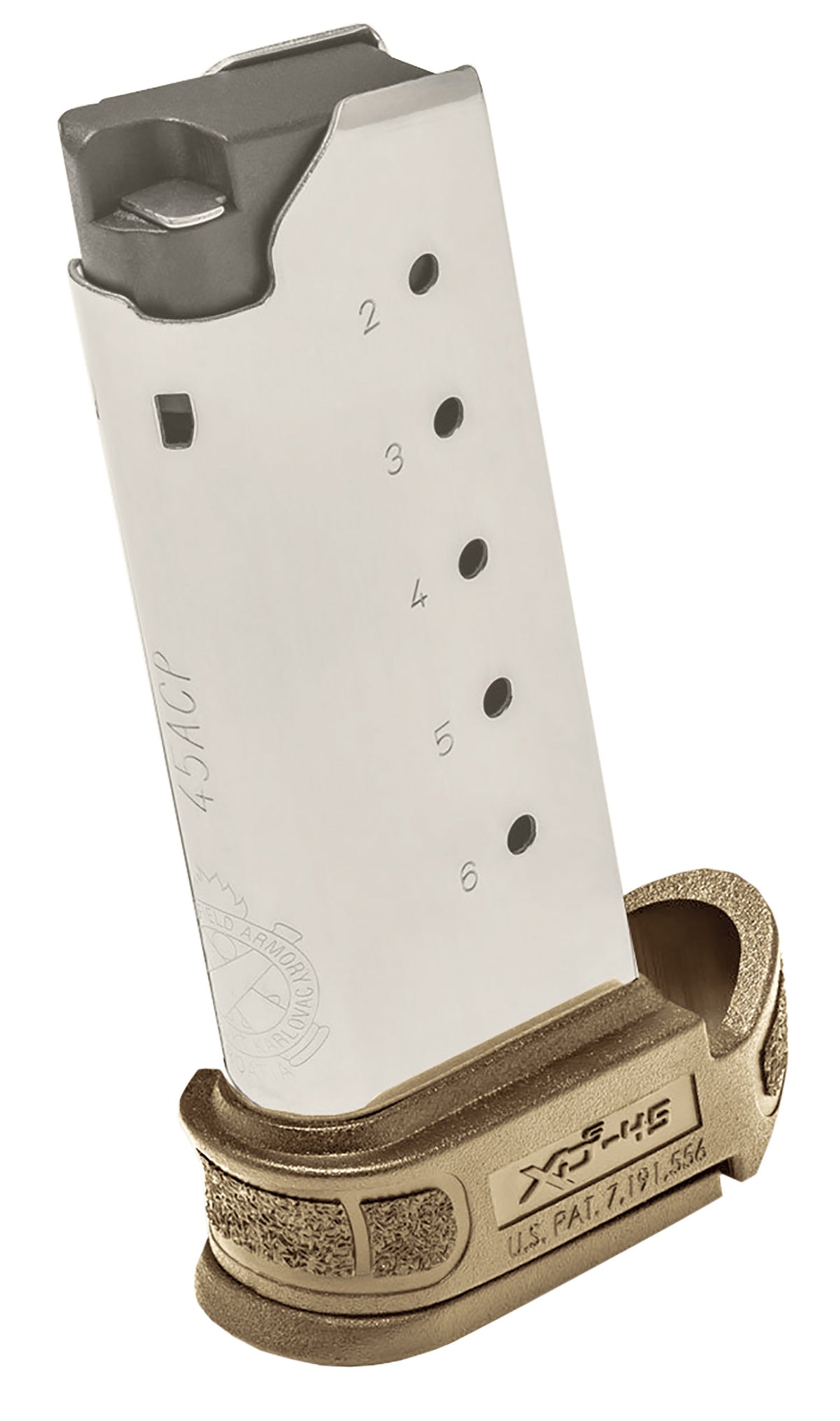 Springfield Armory XD-S Mod2 6rd .45 ACP Extended Stainless Steel Handgun Magazine XDSG5006FDE