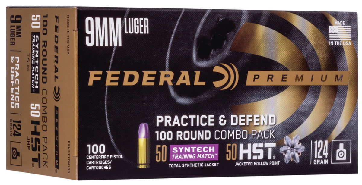 Federal Premium Defense Syntech Practice & Defend HST JHP/Syntech TSJ 124 Grain 9mm Luger/Parabellum 1150 fps 604544653595