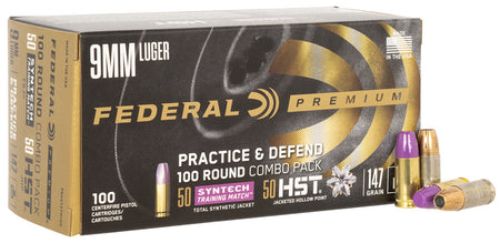 Federal 9mm Luger / Parabellum Premium Practice & Defend Combo Pack 147 grain Syntech TSJ/HST JHP ammunition