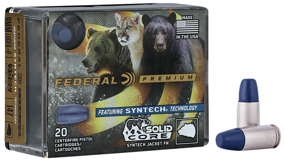 Federal Premium Solid Core Synthetic Flat Nose 147 Grain 9mm Luger/Parabellum 1120 fps 604544658132