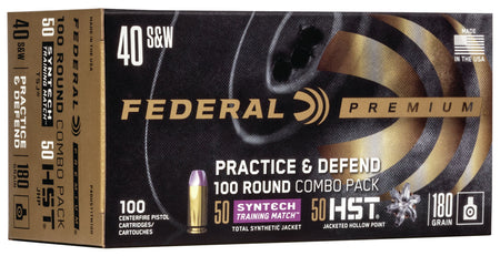 Federal .40 S&W Premium Defense Syntech Practice & Defend 180 grain HST JHP/Syntech TSJ ammunition