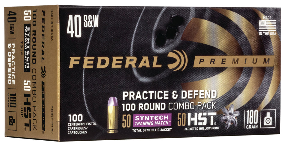 Federal .40 S&W Premium Defense Syntech Practice & Defend 180 grain HST JHP/Syntech TSJ ammunition